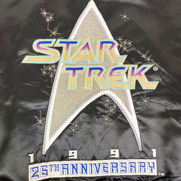 Vintage Top Line 1991 Star Trek 25th Anniversary Black Satin Jacket - Picture 1 of 7